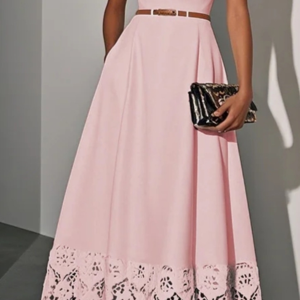 Elegant Pink A-Line Dress with Cutout Hem - Picture 2 of 13